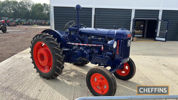 1949 FORDSON E27N P6 6cylinder diesel TRACTOR Serial No. 1123829 Fitted with Perkins P6 engine, high top gear, rear wheels weights, side belt pulley, PTO, 3point linkage and lights. This tractor has been recently restored to a high standard