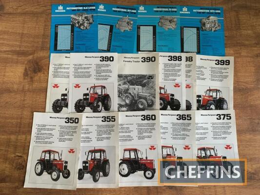 Massey Ferguson 300 series tractor brochures and International engine literature