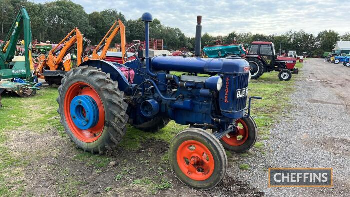 FORDSON E27N Major 4cylinder diesel TRACTOR Reg. No. BJE 828 Fitted with Perkins 270 diesel engine, lighting kit, rear wheel weights and side belt pulley. Built by Derek Lamb and used successfully in many ploughing matches by Sam Giddens Perkins badge i