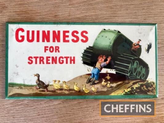 Guinness For Strength, believed to be original point of sale printed tin sign depicting Vickers Crawler 12ins x 6ins