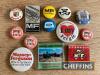 Massey Ferguson and other pin badges, fridge magnet and match book (13)