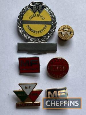 Massey Ferguson, five enamelled lapel badges together with a Massey Harris example