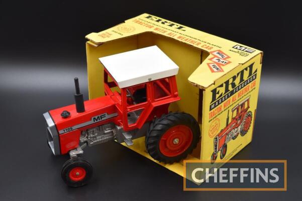 Ertl 1:16 scale Massey Ferguson 1105 with all weather cab and red rims, boxed, c1973-75