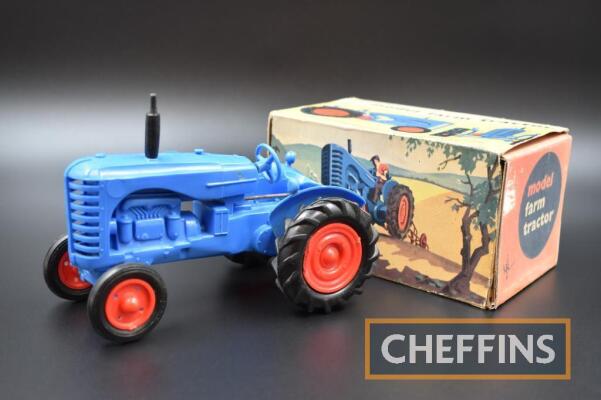 Raphael Lipkin Ltd model farm tractor in blue, fully steering, boxed, 6.5ins long