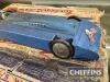 Sir Malcolm Cambell's Famous Blue-Bird, a clockwork tin plate car bearing a facsimile signature, some rust and dents. Complete with the original box remains, 16ins long - 3