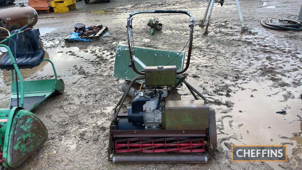 Atco Cylinder Mower c w box ride on seat Horticultural Spares Wheels Tyres to be held at The Machinery Saleground Sutton Ely Cambs CB6 2QT Machinery and Vintage Auct