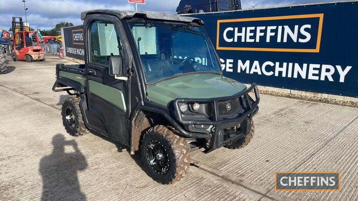 John Deere XUV 865M Gator 4x4 tipping rear buck, heater, full bench seat, big horn alloys, radio, LED light package, additional brush guard kit, registration documents in office DIRECT FROM NORFOLK ESTATE Hours: approx 1315 Reg. No. AU68 ZYD UNRESER