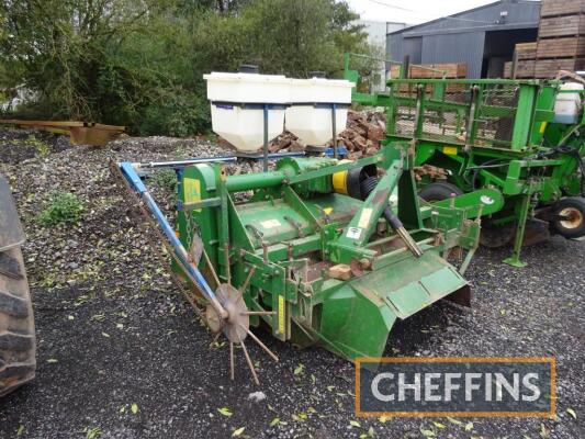 1996 GLB Rumpststad FMH front mounted single bed hooktine cultivator, with moulding hood and land driven Horstine Farmery applicator