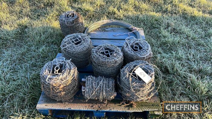 Qty barbed wire and straining wire