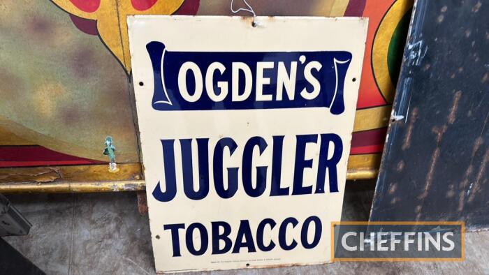 Ogden's Juggler Tobacco enamel sign, 15x20ins