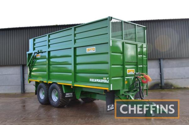 2022 Smyth Field Master 20tonne tandem axle silage trailer with suspended sprung drawbar, sprung axles, hydraulic tailgate, detachable grain window, air and hydraulic brakes with load sensing, rear drawbar with lights and hydraulic brakes, on BKT Ridemax