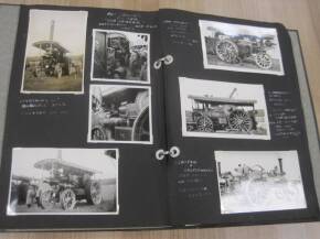 Photograph album compiled by Ken Ellwood featuring approx 100 post card size images of traction engines of various types (with many showmans engines) from working and early preservation days