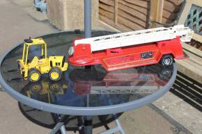 Tonka Toy forklift t/w Nylint Metal Muscle Series aerial ladder platform based on semi trailer