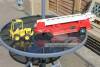 Tonka Toy forklift t/w Nylint Metal Muscle Series aerial ladder platform based on semi trailer