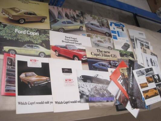 Ford Capri a comprehensive range of catalogues 1970s onwards t/w press cuttings etc