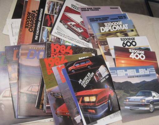 Dodge, a qty of car brochures 1980s, inc' Shelby Charger