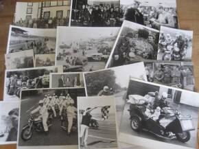Racing motorcycles, a selection of black and white photos depicting riders and machines 1930s-60s