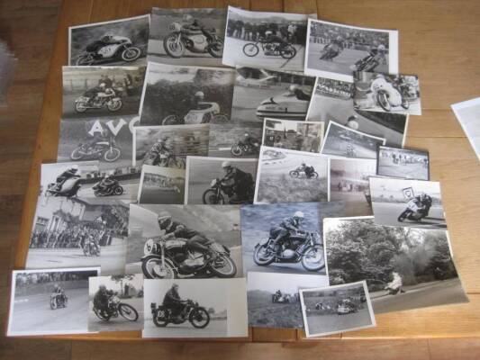 Racing action photos from the open face helmet era, black and white inc' later copies and agency images