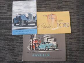 Jowett Javelin, Riley Sprite and 'The Popular Ford', 3 car brochures