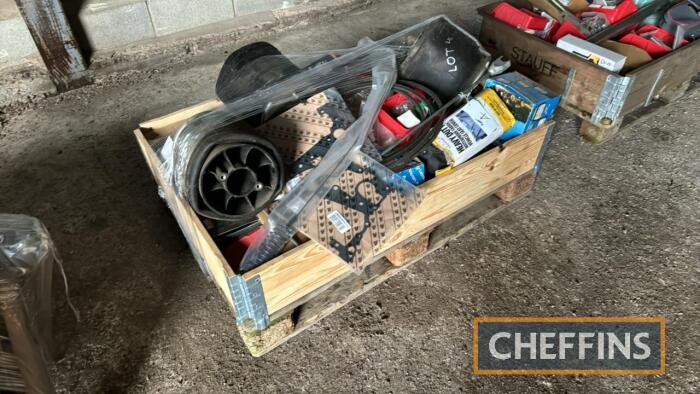 Various spares to include commercial trailer spares, seat covers, lights, water pump etc