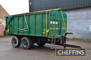 1993 Merrick Loggin tandem axle hydraulic tipping steel monocoque trailer with sprung axle, hydraulic tailgate and rollover sheet on 385/65R22.5 wheels and tyres. Serial. No. 9308126