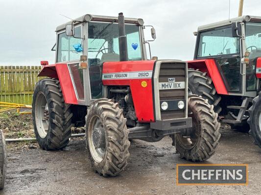 1982 MASSEY FERGUSON 2620 diesel TRACTOR On 16.9R38 rear and 12.4-28 front wheels and tyres Reg No. MHV 111X Serial No. S226207 FDR: 26/03/1982