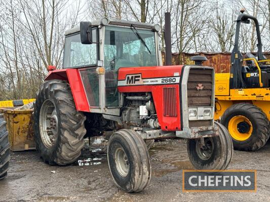 MASSEY FERGUSON 2680 2wd TRACTOR On 20.8R38 rear and 11.00-16 front wheels and tyres Reg. No. SUT 193X Serial No. A189205 Hours: 6,176 showing