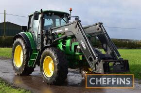 2010 John Deere 6930 PowrQuad 40kph 4wd tractor fitted with Trima +6.0P front loader, on 520/85R38 rear and 420/85R28 front wheels and tyres Reg No. OU10 FNL Serial No. L06930G643940 Hours: 8,546 FDR: 01/06/2010