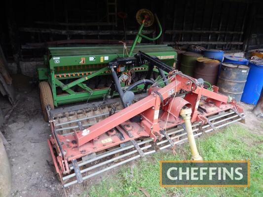 Amazone D8-30 Super drill with tramline and bout markers, mounted to 1999 Greenland M300/60-2 power harrow with packer roller, 3m Serial No. 89148187/H003662