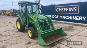 John Deere 3045R Tractor c/w cab & JD H165 loader, air seat, air con, turf tyres, hydrostatic drive Reg. No. OV66 WDL Ser. No. LV3045RCFE240376