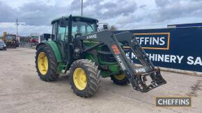 John Deere 6320 Tractor c/w Chilton loader, registration documents in office Hours: approx 8715 Reg. No. SF05 HRX Ser. No. LO6320E428295