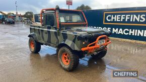 1992 Land Rover Defender 90 3950cc Petrol 4wd c/w petrol V8 engine, automatic gearbox, camouflage, orange wheels, matching colour roll cage. HPI check records the colour as silver, hand book, V5 in office Reg. No. K711 PTR Chassis No: SALLHAMM3KA62903