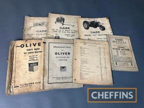 Qty agricultural tractor parts lists and manuals to inc' Case, Oliver etc