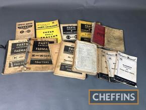 International, Farmall, McCormick, qty of agricultural tractor and machinery parts lists and manuals, some poor condition