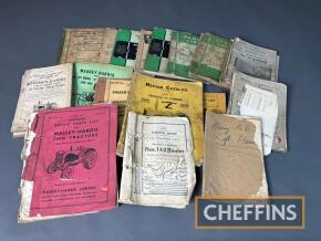 Qty agricultural tractor and implement operators manuals and parts lists to inc' Massey-Harris, Minneapolis Moline and John Deere, some poor condition
