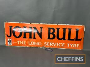 John Bull The Long Service Tyre enamel sign of cushion form, approx 48x16ins, some restoration