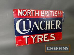 Clincher Tyres singled sided printed tin sign, mounted to hard back, some restoration, 24x16ins