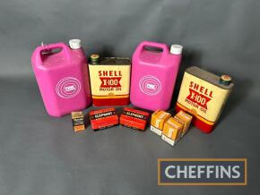 Qty cans to inc' Shell X100, Pink Paraffin t/w puncture repair kits and NOS automotive bulbs