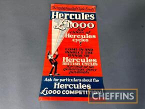 Hercules £1,000 for Riders of Hercules Cycles, an original sales poster, approx 18x9ins