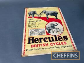 Hercules British Cycles, The Strongest Cycle in the World, an original sales poster printed by James Cond Ltd, Offset Printers, Birmingham, 21x16ins