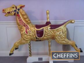 Ornately carved Anderson double seat galloper horse from Charles Holland's gallopers c.1910