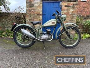 1951 BSA Bantam D1 125cc MOTORCYCLE Reg. No. KEW 502 Frame No. 62869YD1 Engine No. 60845YD1 A nice, matching numbers example of the model that has been fitted with the high exhaust pipe and front mudguard, knobblie tyres, de-compressor. With the bulb horn