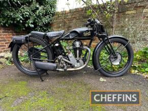 1929 VELOCETTE KSS* 348cc MOTORCYCLE Reg. No. VE 1980 Frame No. K3307* Engine No. K346 A rapid period piece, the overhead cam Velo' is presented in purposeful guise with lowered bars, no lighting or instruments and a rear mudguard pad to assist chin down 