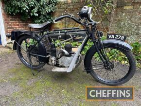 1922 VELOCETTE E2 220cc* MOTORCYCLE Reg. No. VA 278 Frame No. 8158* Engine No. 2140 This very original example of the Velocette 2-stroke is equipped with a 2-speed hand change gearbox, aluminium leg shields and Acetylene Lucas headlamp with a P & H rear u