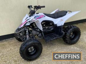 QUADZILLA Spider 110cc QUAD BIKE Fitted with 111cc four stroke engine, the perfect entry level quad bike for young riders with enclosed footwells, reinforced frame and steel braided brake lines. Vendor reports that this machine has been used very little 