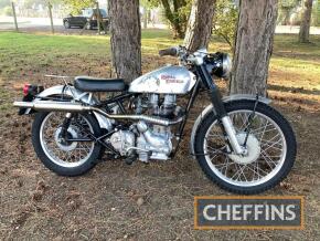 1954 ROYAL ENFIELD Bullet Trials 350cc MOTORCYCLE Reg. No. N/A Frame No. 32627 Engine No. 32627 Presented in trail trim with aluminium tank and guards, high-level exhaust, braced bars. The Enfield is offered for sale via its Danish home where it appears t