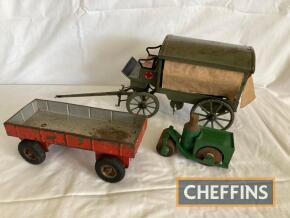 Animate Toy tinplate steam roller, tinplate 4wheel trailer and tinplate horse drawn WWI ambulance (3)