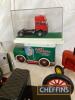 Tinplate fire engine, requiring assembly, chocolate tin in form of vintage van together with two damaged tractor models and boxed Mercedes tractor unit (5) - 4