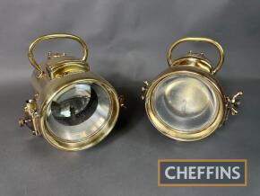 Near matched pr. of 'Powell and Hanmer' acetylene generating head lamps