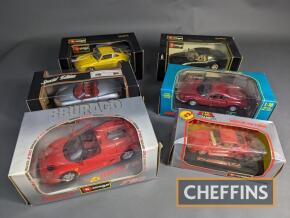 Porsche and Ferrari, boxed diecast model cars by Burago, Maisto etc (6)